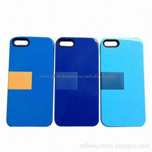 Stand case for iPhone 5/5S, PC + TPE material, double injection, with black camera ring